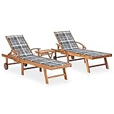 INLIFE Sonnenliegen 2 STK. mit Tisch und Auflagen Massivholz Teak,44.17kg,3073185