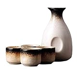 OUSIKA Sake-Set, Japanisches Sake-Topf-Set, traditionelle Sake-Becher, Porzellan, Keramik, Keramik, Kunsthandwerk, Weingläser, Schwarz, 5 Stück, Weinschalen/Schwarz/5 Stück Tassen (Color : Bianco, S