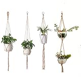 Makramee Blumenampel, Baumwollseil Hängeampel, Blumenampeln Aufhängen, 4 Pcs Pflanzen Halter Aufhänger, Hängepflanzen Topf, Für Innen Außen Hängende für Balkongärten, Terrassen, Cafés (Hanfseil)