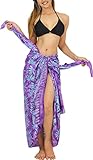 LA LEELA Damen Sommer Bikini Lang Pareo Strand Wickeltuch Sarong Wickelrock Bademode Strandkleid Badeanzügen Wickelröcke für Frauen Lila, Blätter Einheitsgröße