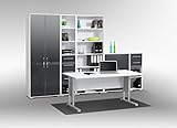 Arbeitszimmer komplett Set MAJA SYSTEM 1200 Büromöbel in Icy weiß/grau Hochglanz
