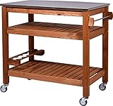 dobar® 35540FSCe Multifunktionstisch | Rollbarer Beistellwagen | BBQ-Trolley Massivholz | Servierwagen mit Edelstahlplatte | Grillwagen mit Ablage | 94 x 58 x 90 cm | Braun