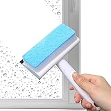 Jextou Spiegelwischer, 2 in 1 doppelseitige Glasreinigungsbürste mit weichem Schwamm, Haushalts-Wandkratz- und Waschwerkzeug für Autoglas, Schiebetür und Duschglastür