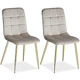 Homestyle4u 2333, 2er Set Esszimmerstühle Stuhl Sessel Samt Wohnzimmer Küchenstuhl Polsterstuhl Beige Creme Gold 2 Stück
