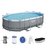 Bestway Power Steel Frame Pool Komplett-Set mit Filterpumpe 488 x 305 x 107 cm, grau, oval
