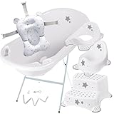 Babypflegeset Bade-Set für Babys- Stars, Kleinkinder von Teile Badewanne mit Badekissen Ablaufschlauch Thermometer Gestell Toilettenaufsatz Nachttopf Badehocker (Weiß)