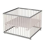 Sämann Laufgitter faltbar 100x100 cm - PREMIUM - stufenlos höhenverstellbar - Laufstall klappbar - Baby Buche grau/natur