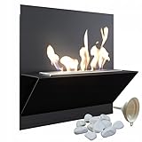 KRATKI Besta Indoor Bioethanol Kamin + Kieselsteine + Einfülltrichter | Wandmontierter Biosafe-Behälter 0,25 l, TÜV-Zertifiziert, pulverbeschichteter Stahl, schwarz, 45 x 45 cm