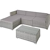 TecTake Polyrattan Lounge inkl. Sitzkissen, Rückenkissen und Glastisch, Balkon Möbel, Lounge Gartenmöbel Set für die Terrasse, den Balkon oder den Garten - hellgrau/dunkelgrau