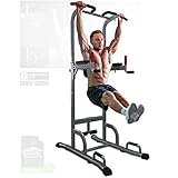 Sportstech 7in1 Power Tower PT300 als Dip Station & Kraftturm, multifunktionale Kraftstation für Zuhause mit Klimmzugstange, Liegestützgriffe und 4 Ösen für TRX, Ropes & Schlingen, Sit-Ups