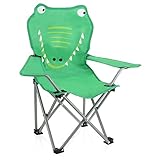 com-four® Kinderklappstuhl Krokodil - Angelsessel grün für Kinder - Faltstuhl für Camping und Garten - Klappstuhl mit Transporttasche - Kinderstuhl mit Armlehnen zum Falten (1 Stück - Krokodil)