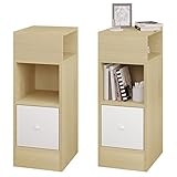 EUGAD 2er Set Nachttische schmal mit 2 offenen Ablagen 1 Schublade, schmaler Kleiner Nachtschrank im Schlafzimmer, 25x66x30 cm, Nachtkästchen Platzsparend, aus Holzwerkstoff, Hell Eiche, 0192ZZ-2