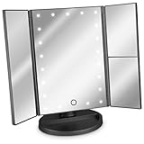 Navaris LED Kosmetikspiegel Faltbarer Standspiegel - beleuchteter Schminkspiegel Make Up Spiegel 2-Fach 3-Fach Vergrößerungsspiegel - Matt Schwarz