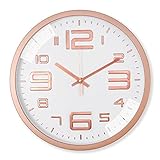 Czemo Wanduhr Ohne Tickgeräusche 12' Modern Quartz Lautlos Wanduhr Rosegold Wand Uhr Ohne Ticken für Wohnzimmer, Küche, Schlafzimmer