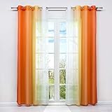HongYa 2er-Pack Farbverlauf Gardinen Transparenter Voile Vorhänge Schals mit Ösen H/B 225/140 cm Orange