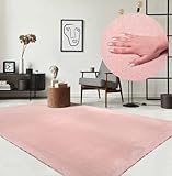 the carpet Relax Moderner Flauschiger Kurzflor Teppich, Anti-Rutsch Unterseite, Waschbar bis 30 Grad, Super Soft, Felloptik, Rosa, 120 x 170 cm