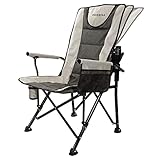 CHICHILL Ultragroß Campingstuhl Faltbar bis 180kg Einstellbar Faltstuhl Angelstuhl Hochlehner Klappstuhl Gepolstert mit Armlehnen und Getränkehalter für Outdoor und Reisen,Tragbar Strandstuhl