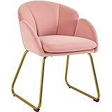 Yaheetech Gepolsterter Sessel mit Blütenblatt-Rückenlehne, Lehnstuhl mit Metallbeinen Gold, Esszimmerstuhl Polstersessel für Schminktisch, Küchenstuhl in Blumenform rosa