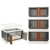 NAYAHOSE Aufbewahrungsbox mit Deckel | Spielzeug Stapelbar Organizer | 32L Faltbare Aufbewahrungsboxen mit Türen Rädern Storage Boxes für Haushalt, Bad, Küche (Grau und Weiß 3 Stück)
