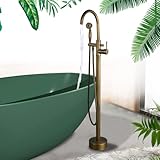 BAOSHISHAN Freistehende Badewanne Armatur Standarmatur Badewanne Freistehend (Antik-Messing) Badewanne Wasserhahn Duschsystem 360° Drehauslauf mit Handbrause