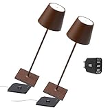 [Amazon Exclusive] Zafferano Kit 2x Poldina Pro Kabellose LED-Tischlampe Wiederaufladbar Touch-Dimmer - IP65 Innen/Außeneinsatz, Aluminium, H38cm mit Mehrfach-USB-Ladegerät, Corten