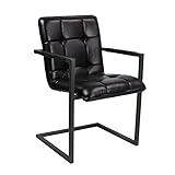 Classico Echtleder Freischwinger Stuhl | Industrial Design | Lederstuhl, Büffelleder (Mit Armlehne, schwarz)