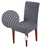LUOLLOVE Stuhlhussen 2er Set, Stretch Abnehmbare Waschbar Stuhlbezug für Esszimmerstühle,Stretch Stuhl Mit Gummiband für Esszimmer (Grau)