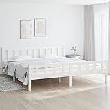 JUNZAI Massivholzbett, Familienbett, Betten, Holzbett, Bettgestell, Bed Frame, Bettboden, Bettrahmen, Bettstell, Weiß 180x200 cm 6FT Super King