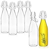 com-four® 6x Glasflasche 550 ml - Glasbehälter mit Bügelverschluss zum Befüllen mit Flüssigkeiten - durchsichtige Flasche für Öle, Essige und Spirituosen (6 Stück - glasklar)