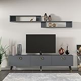 DKR Home Noir TV Einheit Anthrazit, TV Schrank, TV Lowboard, Fernsehtisch (150cm)