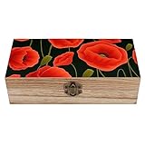 OTRAHCSD Quadratische Holzkiste, rote Mohnblumen, Holz-Aufbewahrungsbox, dekorative Holzkiste für Sammlerstücke
