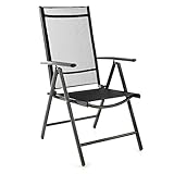 Nexos Klappstuhl Aluminium Gartenstuhl Campingstuhl verstellbar Rahmen anthrazit Hochlehner für Terrasse Balkon leicht stabil schwarz witterungsbeständig 56x65x105 cm mit Armlehne