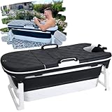 CRS faltbare Badewanne Erwachsene Größe L 138x62x52cm klappbare mobile Badewanne ideal für kleine Badezimmer | foldable bathtub | tragbare Klappbadewanne zum Aufstellen BLACK LINE | Schwarz