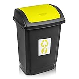 Plast Team Swing Mülleimer für Kunststoff mit Schwingdeckel Recycling Abfallbehälter Abfalleimer 25L-Behälter (Gelb/Schwarz)