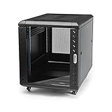 StarTech.com 12HE AV Rack Schrank - Netzwerkschrank mit Glastür - 73,7 cm tief, bis max. 800 Kg, mit Rollen, Tür mit Fenster und Schloss - 19 Zoll Computerschrank für Serverraum oder Büro (RK1236BKF)