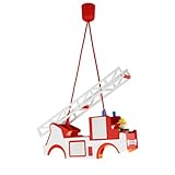 Elobra Deckenlampe Feuerwehr mit Feuerwehrmann, Pendellampe, Hängelampe, Lampe für Kinder, Kinderzimmerlampe, mit E27 Fassung, Rot