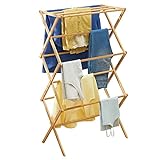 mDesign Wäscheständer aus Bambus – ausziehbarer Turmtrockner mit 3 Ebenen – platzsparender Standtrockner in modernem Design – naturfarben