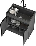 Schwarzer, Professioneller Edelstahl-Spülenschrank Den Außenbereich, Unter Der Spüle, Küche, 1 Spülbecken, Separater Waschraum, Gartenspüle, Heiß- Und Kaltwasserhahn, Zubehör 68 * 45 * 83cm