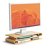 Industor® Monitor Stand aus Bambus - Gebogene Bildschirmerhöhung für Schreibtisch keine Montage - Laptop Ständer Holz für Computer, Macbook, Notebook oder TV