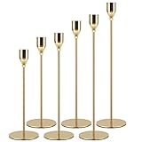 Rozrety Kerzenständer Gold Kerzenhalter 6er Set für Durchmesser 2 cm Stabkerzen, Metall Kerzen Ständer für Wohnzimmer Schlafzimmer Hochzeit Vintage Tisch Deko (Stabkerze Nicht Enthalten)
