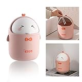 Silars Tischmülleimer mit Deckel, Enten Kosmetikeimer Tragbar Süßer Stifthalter, Mini Mülleimer mit Schwingdeckel für Bad, Küche, Büro, Kaffee Tisch (Rosa)