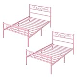 Yaheetech 2er-Set Metallbett Bettrahmen Bettgestell mit Lattenrost Einzelbett Singlebett Gästebett 90 x 190 cm/Hellrosa