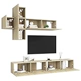 Möbel TV Set Wohnzimmer hängend 7 teilig, Fernsehschrank Lowboard Wohnwand Set TV Schrank modern, 30,5x30x30cm, Sonoma-Eiche