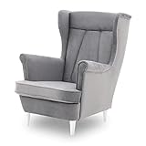 Ohrensessel Valia, Sessel Wohnzimmer, samt, Ohrensessel bunt. Loungesessel Fernsehsessel Relaxsessel Wohnzimmersessel Couchsessel Armsessel Polstersessel Lounge (Füße Farbe weiß, Monolith 85)