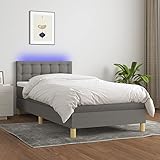 JUNZAI Boxspringbett mit Matratze & LED, Bett, Polsterbett, Bettgestelle, Box Spring Bed, Schlafbett,Jugendbett, Bettrahmen, Betten Für Teenager, Dunkelgrau 90x200 cm Stoff