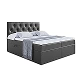 ALTDECOR Boxspringbett mit H3-Matratze (20 cm hoch) mit Bonellfederung, Kunstlederbett, Topper (4 cm hoch), Polsterbett mit Kopfteil und Bettkasten 180x200 - Schwarz Kunstleder