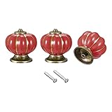 sourcing map Keramik-Schubladenknöpfe, 40 x 40 mm, Kürbisform, Vintage-Kommode, für Schrank, Kleiderschrank, Schrank, Rot, 6 Stück
