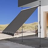 QUICK STAR Klemmmarkise 300 x130cm Grau Balkonmarkise Sonnenschutz Terrassenüberdachung Höhenverstellbar von 200-290cm Markise Balkon ohne Bohren