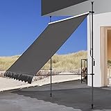 QUICK STAR Klemmmarkise 300 x130cm Grau Balkonmarkise Sonnenschutz Terrassenüberdachung Höhenverstellbar von 200-290cm Markise Balkon ohne Bohren