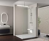 Duschabtrennung mit Nanobeschichtung, Walk-In EX103, Duschtrennwand 10 mm Super White Glas, Duschwand optional mit LED-Beleuchtung, 1600mm, Deckenbefestigung rund, Chrom hochglanz